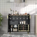31,5 Meuble Bar à Vin, Meuble de Café en Bois avec Porte-Bouteilles et Porte-Verres, Buffet Moderne pour Salon Entrée