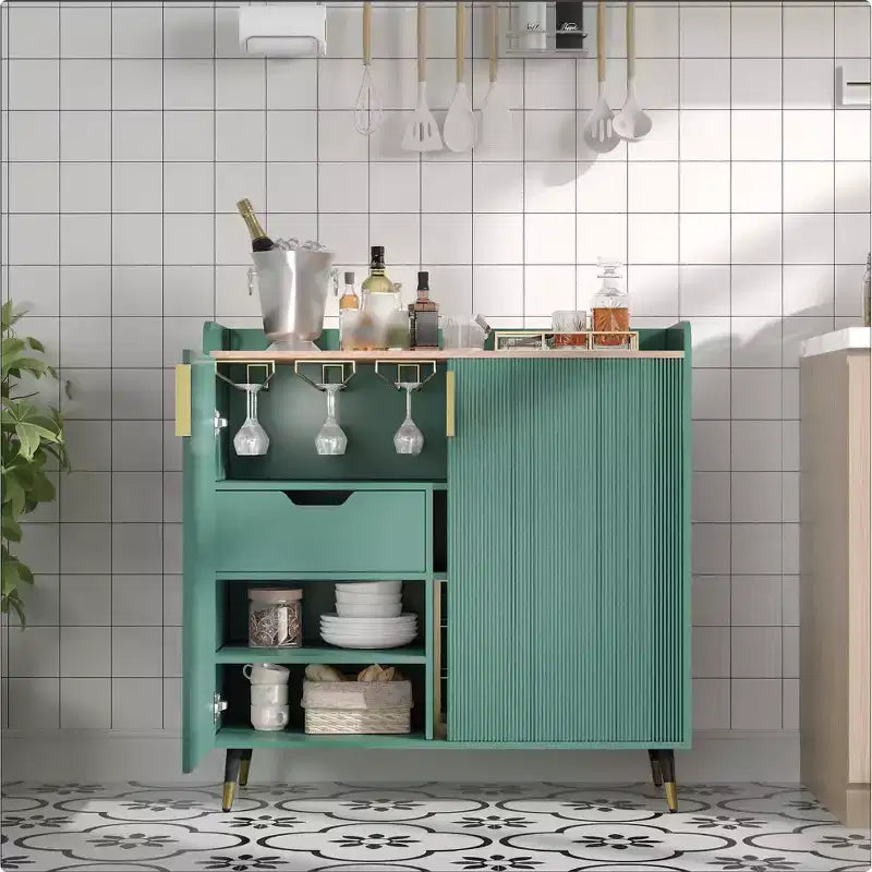 31,5 Meuble Bar à Vin, Meuble de Café en Bois avec Porte-Bouteilles et Porte-Verres, Buffet Moderne pour Salon Entrée