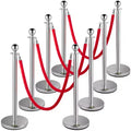VEVOR Crowd Control Stanchion, Set of 8 Pieces Silver Stanchion Set, Stanchion Set with 5 ft/1.5 m Red Velvet Rope, Crowd Control Barrier, Silver
