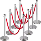 VEVOR Crowd Control Stanchion, Set of 8 Pieces Silver Stanchion Set, Stanchion Set with 5 ft/1.5 m Red Velvet Rope, Crowd Control Barrier, Silver
