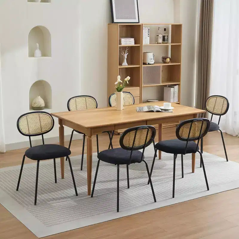 Lot de 2 chaises de salle à manger en métal, chaises de cuisine modernes rembourrées avec dossier en treillis tissé et cadre en métal robuste, style ferme, noir