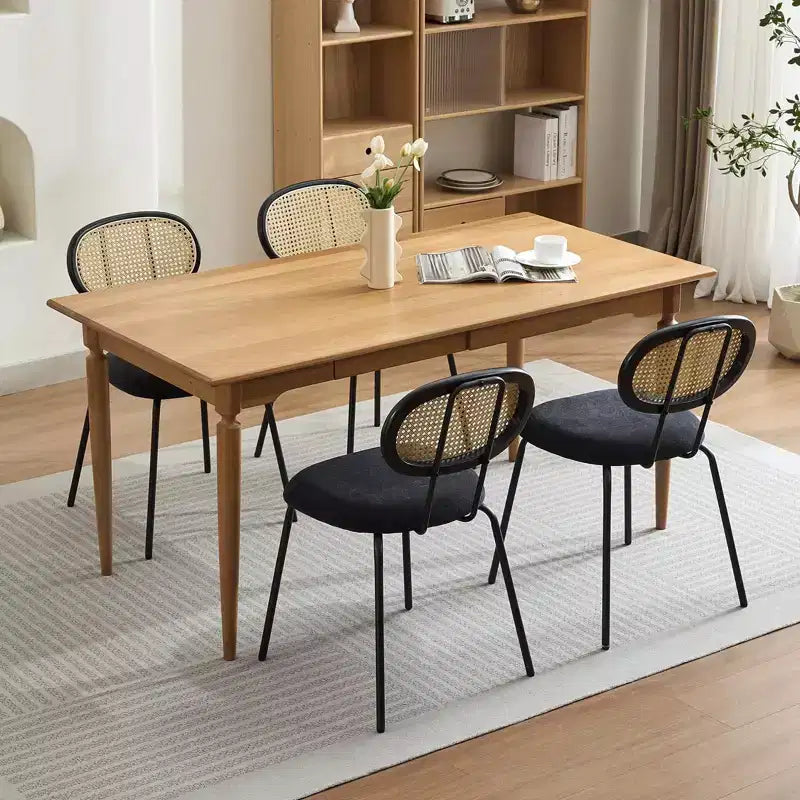 Lot de 2 chaises de salle à manger en métal, chaises de cuisine modernes rembourrées avec dossier en treillis tissé et cadre en métal robuste, style ferme, noir