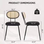 Lot de 2 chaises de salle à manger en métal, chaises de cuisine modernes rembourrées avec dossier en treillis tissé et cadre en métal robuste, style ferme, noir