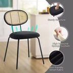 Lot de 2 chaises de salle à manger en métal, chaises de cuisine modernes rembourrées avec dossier en treillis tissé et cadre en métal robuste, style ferme, noir