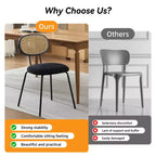 Lot de 2 chaises de salle à manger en métal, chaises de cuisine modernes rembourrées avec dossier en treillis tissé et cadre en métal robuste, style ferme, noir