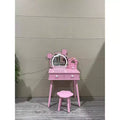 Bear-shaped mirror with bear paw-shaped handles Children's vanity set with 2 drawers Floral-patterned stool Touch-activated three-color mirror White