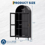 73 Armoire de cuisine cintrée - Vaisselier de style fermette moderne avec porte vitrée et 2 étagères réglables, Bibliothèque autoportante pour cuisine, salle à manger