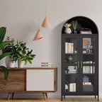 73 Armoire de cuisine cintrée - Vaisselier de style fermette moderne avec porte vitrée et 2 étagères réglables, Bibliothèque autoportante pour cuisine, salle à manger