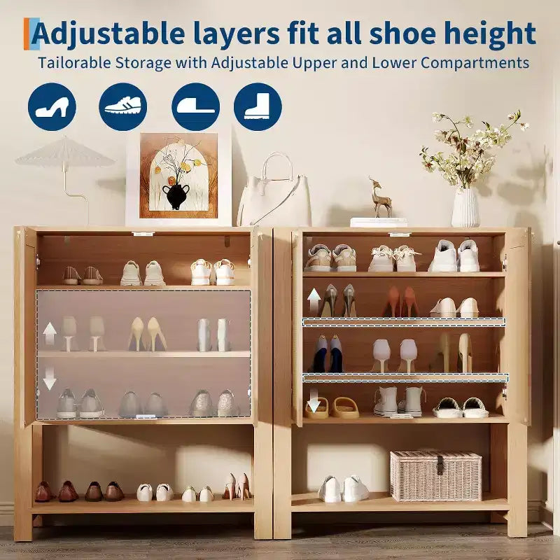 Meuble à chaussures, Meuble à chaussures de style rustique pour entrée, Organiseur à chaussures à 5 niveaux avec portes et étagères, Meuble à chaussures étroit autonome et dissimulé