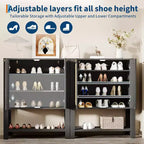 Meuble à chaussures, Meuble à chaussures de style rustique pour entrée, Organiseur à chaussures à 5 niveaux avec portes et étagères, Meuble à chaussures étroit autonome et dissimulé