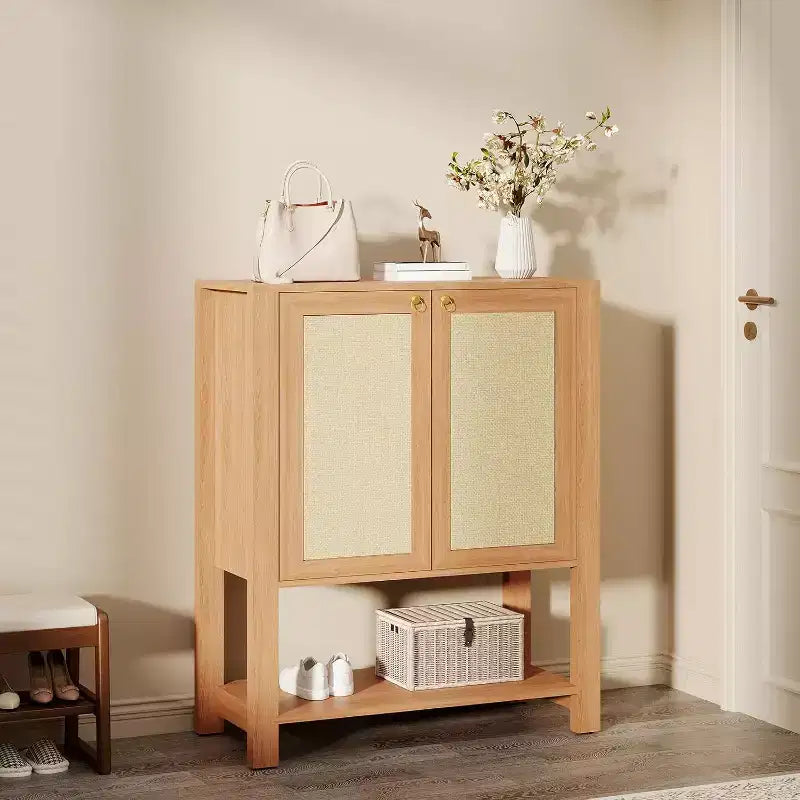 Shoe Storage Cabinet, Farmhouse Shoe Cabinet for Entryway, 5-Tier Shoe Organizer with Doors and Shelves, Narrow Hidden Freestanding Shoe Rack Cabinet