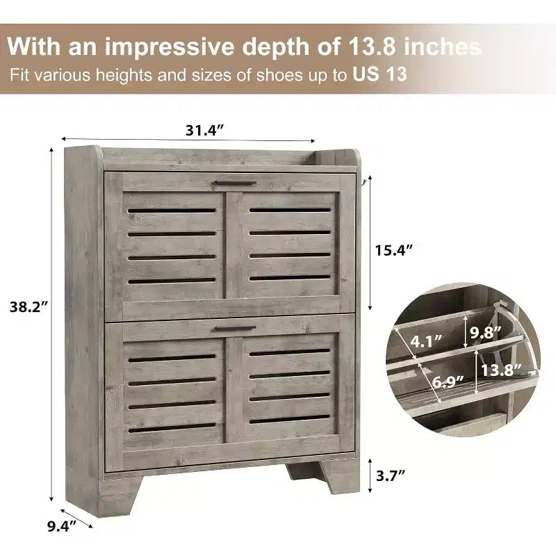 Meuble à chaussures avec 4 tiroirs basculants, meuble à chaussures autoportant de style fermier avec étagères pour entrée, salon, couloir