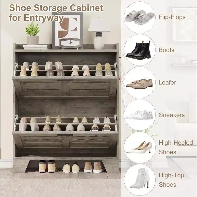 Meuble à chaussures avec 4 tiroirs basculants, meuble à chaussures autoportant de style fermier avec étagères pour entrée, salon, couloir