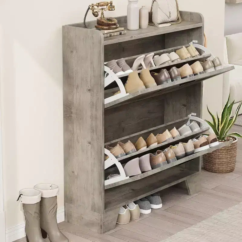Meuble à chaussures avec 4 tiroirs basculants, meuble à chaussures autoportant de style fermier avec étagères pour entrée, salon, couloir