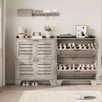 Meuble à chaussures avec 4 tiroirs basculants, meuble à chaussures autoportant de style fermier avec étagères pour entrée, salon, couloir