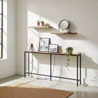 FurnitureR 71 Entryway Console Table with 2 Floating Wall Shelves, Industrial Narrow Hallway Table Set with Power Outlet for Living Room, Entryway
