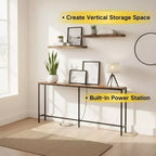 FurnitureR 71 Console d'entrée avec 2 étagères murales flottantes, ensemble de table de couloir étroite industrielle avec prise de courant pour salon, entrée
