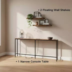 FurnitureR 71 Console d'entrée avec 2 étagères murales flottantes, ensemble de table de couloir étroite industrielle avec prise de courant pour salon, entrée