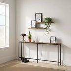 FurnitureR 71 Console d'entrée avec 2 étagères murales flottantes, ensemble de table de couloir étroite industrielle avec prise de courant pour salon, entrée