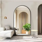 MAYEERTY Black 39.37 x 66.93 Inch Arch Shaped Thin Edged Aluminum Alloy Full Length Mirror with Stand for Living Room and Bedroom Wall Decor