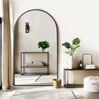 MAYEERTY Miroir noir pleine longueur de 39,37 x 66,93 pouces en forme d'arche avec bord fin en alliage d'aluminium avec support pour décoration murale de salon et de chambre à coucher
