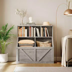 Étagère compacte en bois pour livres d'enfants et organiseur de jouets – 89 cm, 3 étagères ouvertes, 2 bacs de rangement – Bibliothèque à 2 niveaux