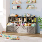 Étagère compacte en bois pour livres d'enfants et organiseur de jouets – 89 cm, 3 étagères ouvertes, 2 bacs de rangement – Bibliothèque à 2 niveaux