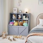 Étagère compacte en bois pour livres d'enfants et organiseur de jouets – 89 cm, 3 étagères ouvertes, 2 bacs de rangement – Bibliothèque à 2 niveaux