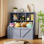 Étagère compacte en bois pour livres d'enfants et organiseur de jouets – 89 cm, 3 étagères ouvertes, 2 bacs de rangement – Bibliothèque à 2 niveaux