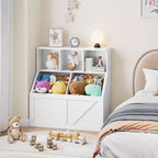 Étagère compacte en bois pour livres d'enfants et organiseur de jouets – 89 cm, 3 étagères ouvertes, 2 bacs de rangement – Bibliothèque à 2 niveaux