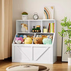 Étagère compacte en bois pour livres d'enfants et organiseur de jouets – 89 cm, 3 étagères ouvertes, 2 bacs de rangement – Bibliothèque à 2 niveaux