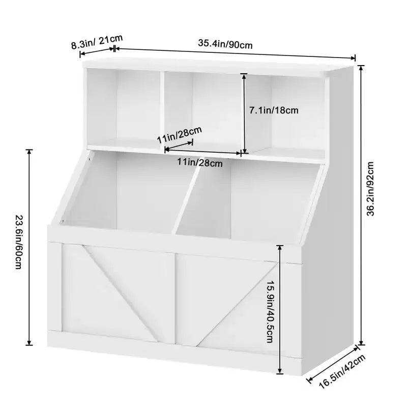 Étagère compacte en bois pour livres d'enfants et organiseur de jouets – 89 cm, 3 étagères ouvertes, 2 bacs de rangement – Bibliothèque à 2 niveaux