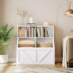 Étagère compacte en bois pour livres d'enfants et organiseur de jouets – 89 cm, 3 étagères ouvertes, 2 bacs de rangement – Bibliothèque à 2 niveaux