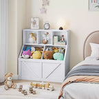 Étagère compacte en bois pour livres d'enfants et organiseur de jouets – 89 cm, 3 étagères ouvertes, 2 bacs de rangement – Bibliothèque à 2 niveaux