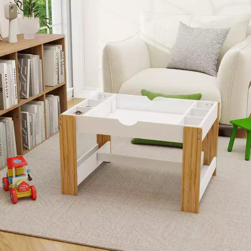 JVNOXK Table de Jeu 2 en 1 pour Enfants avec 7 Compartiments de Rangement, Compatible avec les Blocs de Construction LEGO, Table d'Activités d'Apprentissage Moderne, Meuble de Jeu - Blanc