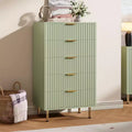 Fluted 5 Drawer Storage Dresser, Tall Modern Chest with Ample Deep Drawers and Wide Top, Wooden Organizer for Living Room, Hallway, and Kids Room