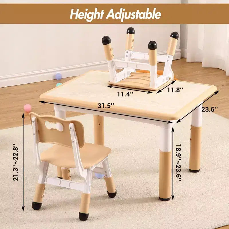 Ensemble table et 4 chaises pour enfants COZONY, table d'activités réglable en hauteur pour tout-petits avec 4 chaises, table de jeux pour activités artistiques et manuelles pour la maison