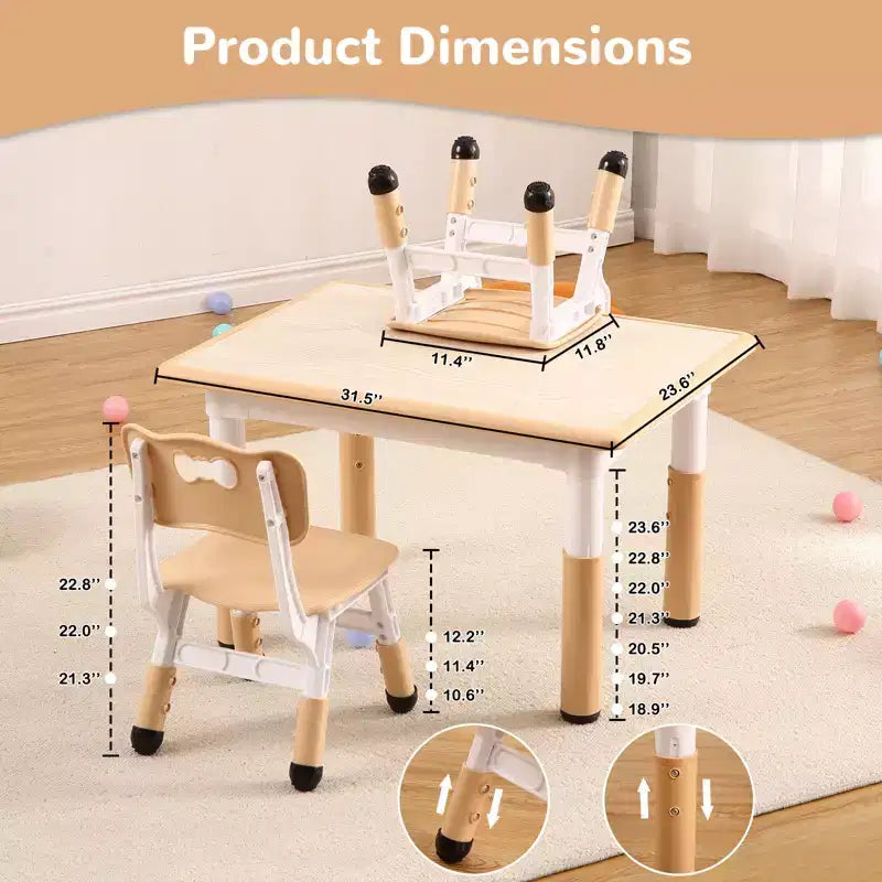 Ensemble table et 4 chaises pour enfants COZONY, table d'activités réglable en hauteur pour tout-petits avec 4 chaises, table de jeux pour activités artistiques et manuelles pour la maison