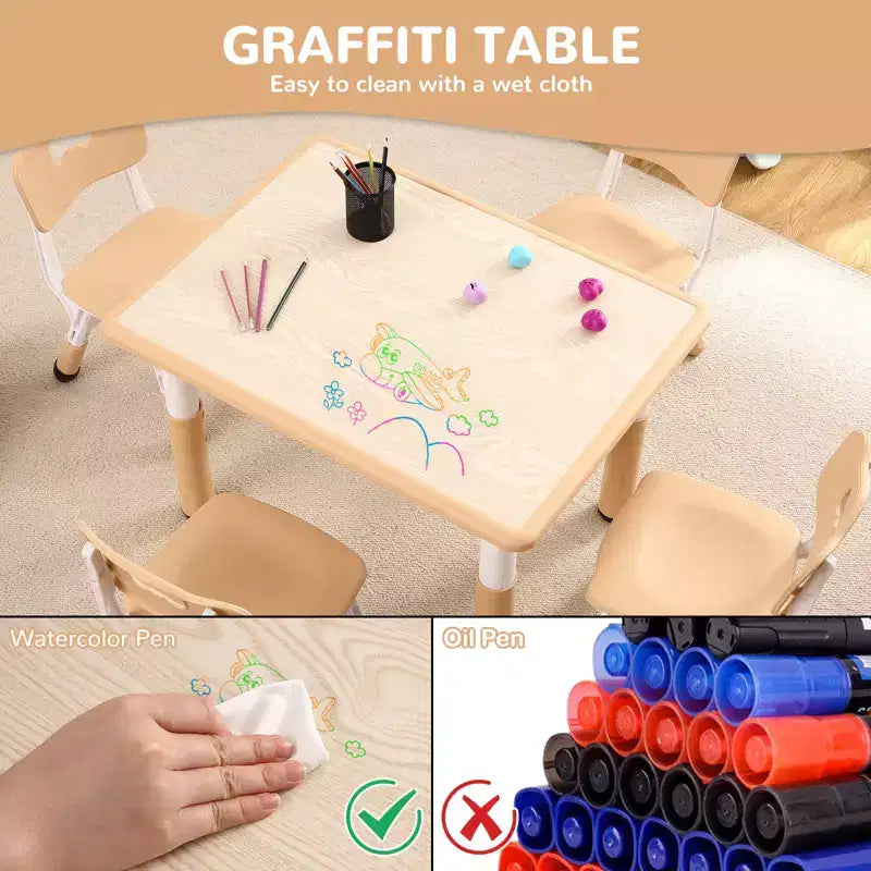 Ensemble table et 4 chaises pour enfants COZONY, table d'activités réglable en hauteur pour tout-petits avec 4 chaises, table de jeux pour activités artistiques et manuelles pour la maison