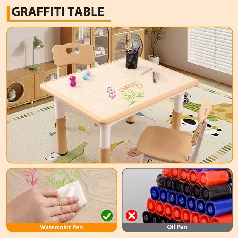 Ensemble table et 4 chaises pour enfants COZONY, table d'activités réglable en hauteur pour tout-petits avec 4 chaises, table de jeux pour activités artistiques et manuelles pour la maison
