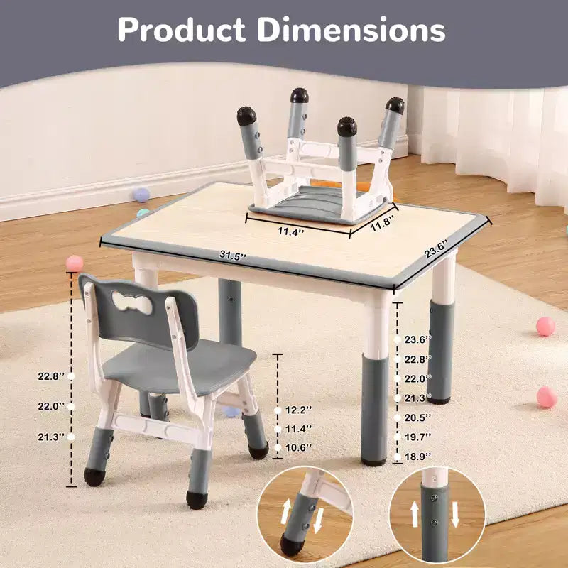 Ensemble table et 4 chaises pour enfants COZONY, table d'activités réglable en hauteur pour tout-petits avec 4 chaises, table de jeux pour activités artistiques et manuelles pour la maison