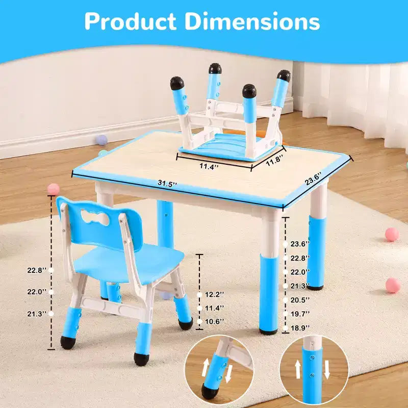 Ensemble table et 4 chaises pour enfants COZONY, table d'activités réglable en hauteur pour tout-petits avec 4 chaises, table de jeux pour activités artistiques et manuelles pour la maison