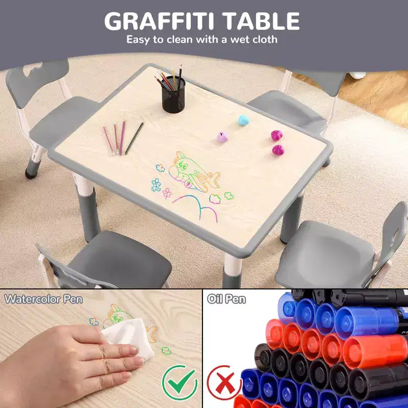 Ensemble table et 4 chaises pour enfants COZONY, table d'activités réglable en hauteur pour tout-petits avec 4 chaises, table de jeux pour activités artistiques et manuelles pour la maison