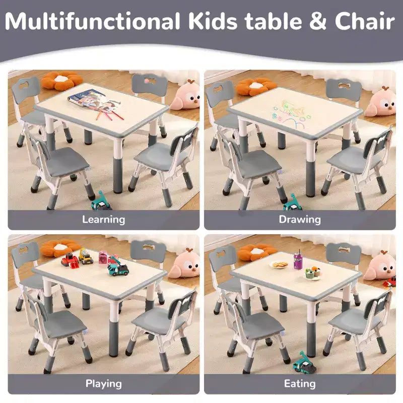 Ensemble table et 4 chaises pour enfants COZONY, table d'activités réglable en hauteur pour tout-petits avec 4 chaises, table de jeux pour activités artistiques et manuelles pour la maison