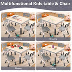 Ensemble table et 4 chaises pour enfants COZONY, table d'activités réglable en hauteur pour tout-petits avec 4 chaises, table de jeux pour activités artistiques et manuelles pour la maison