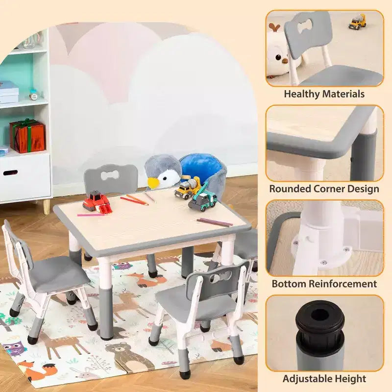 Ensemble table et 4 chaises pour enfants COZONY, table d'activités réglable en hauteur pour tout-petits avec 4 chaises, table de jeux pour activités artistiques et manuelles pour la maison
