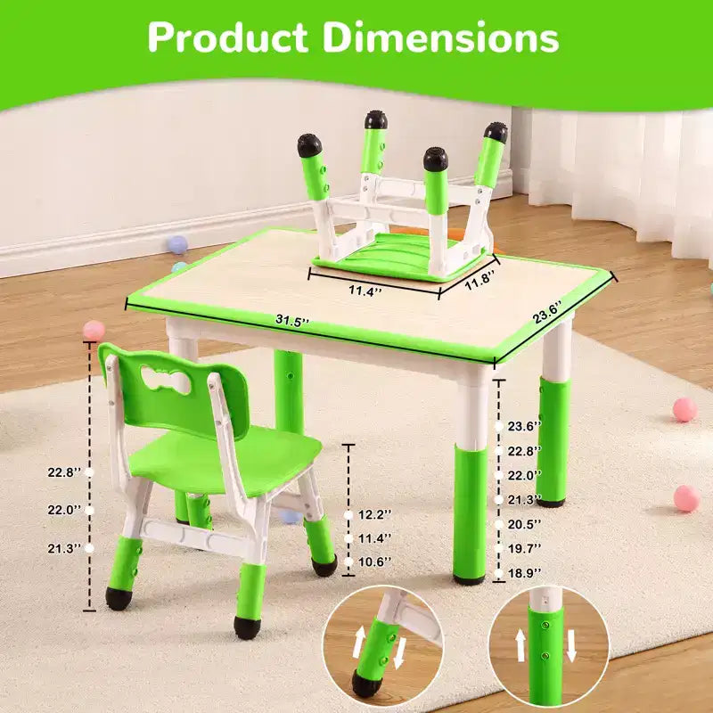 Ensemble table et 4 chaises pour enfants COZONY, table d'activités réglable en hauteur pour tout-petits avec 4 chaises, table de jeux pour activités artistiques et manuelles pour la maison