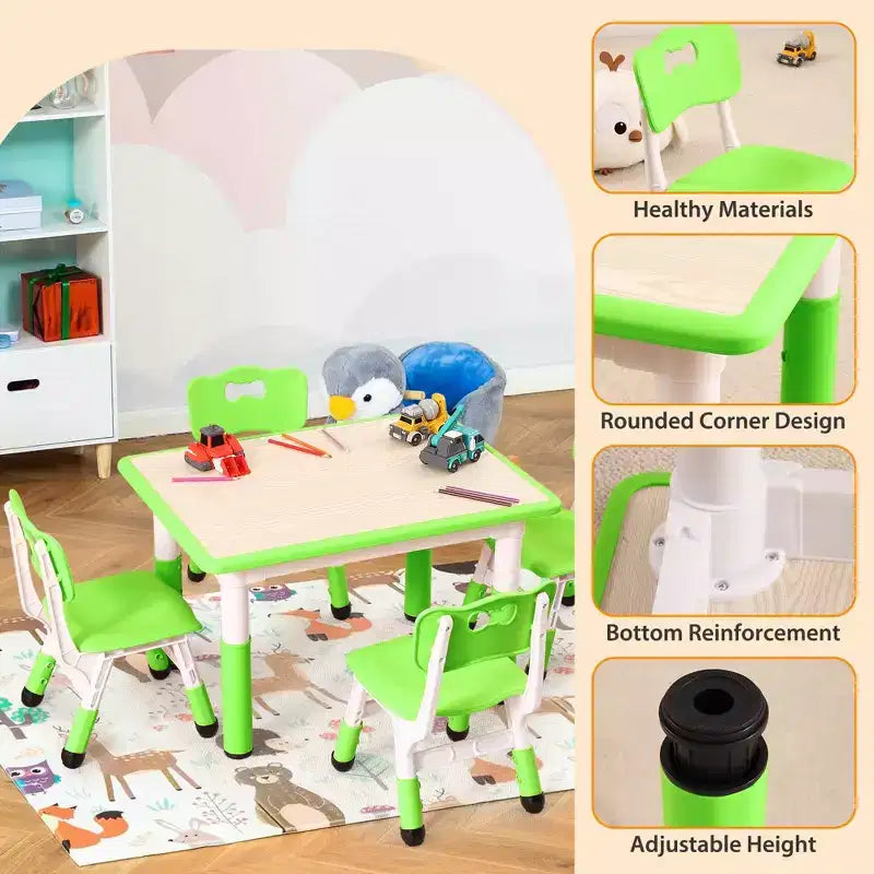 Ensemble table et 4 chaises pour enfants COZONY, table d'activités réglable en hauteur pour tout-petits avec 4 chaises, table de jeux pour activités artistiques et manuelles pour la maison