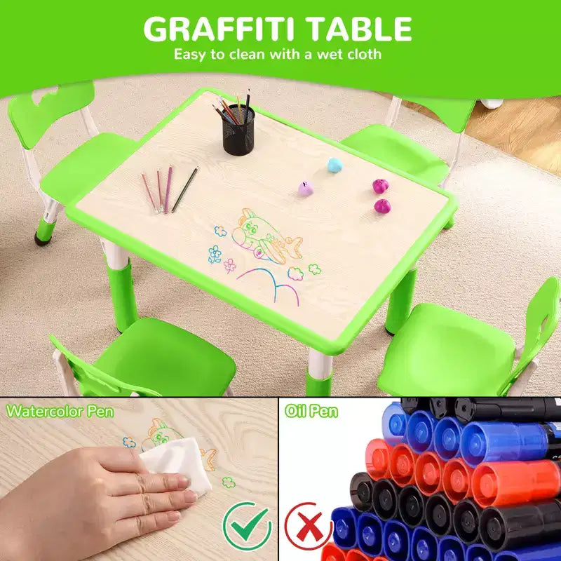 Ensemble table et 4 chaises pour enfants COZONY, table d'activités réglable en hauteur pour tout-petits avec 4 chaises, table de jeux pour activités artistiques et manuelles pour la maison