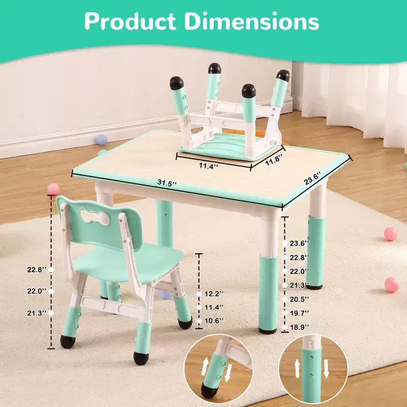 Ensemble table et 4 chaises pour enfants COZONY, table d'activités réglable en hauteur pour tout-petits avec 4 chaises, table de jeux pour activités artistiques et manuelles pour la maison